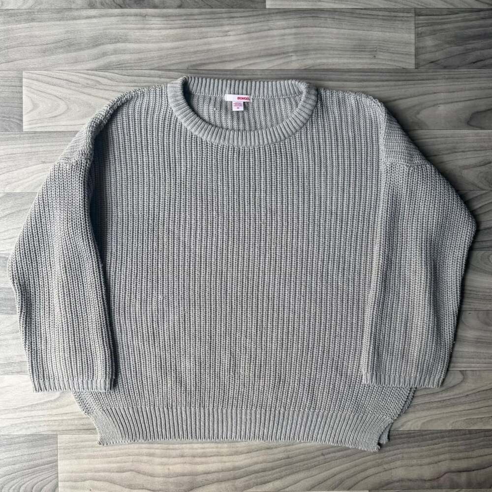 Bongo Gray Ribbed Knit Oversized Sweater